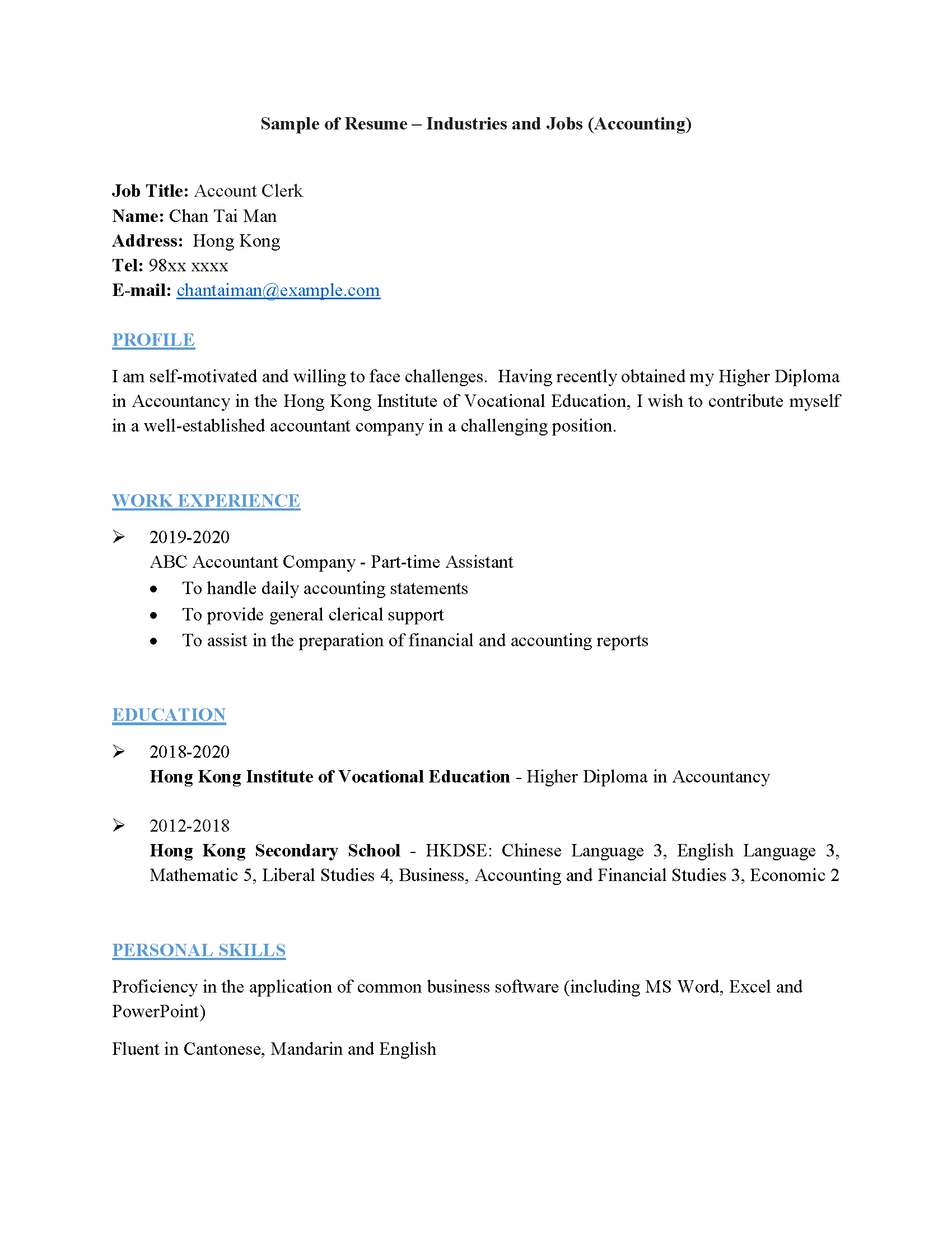personal statement accounting cv